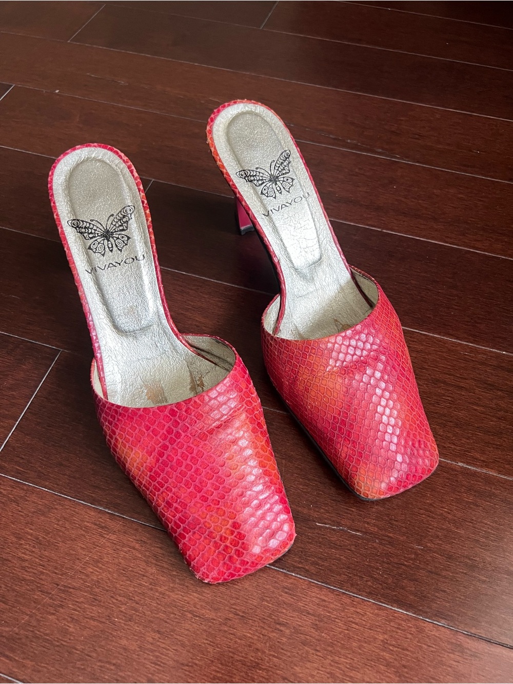 Pink snake skin Textured Slip-On Mule Heels